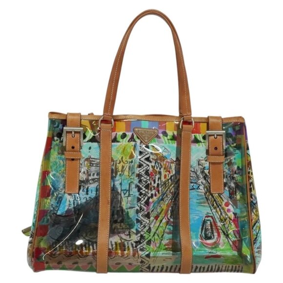 PRADA Tote Bag Vinyl Leather Clear Multicolor Silver - Picture 2 of 15